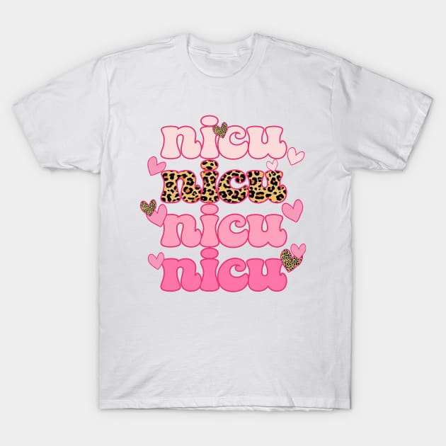 Leopard Cute Heart Funny Nicu Nurse Happy Valentines Day T-Shirt by jadolomadolo